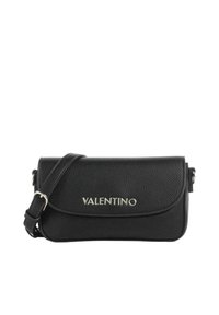 Borsa a tracolla nera in pelle con finitura texture, chiusura a pattina e dettaglio logo argentato. Tracolla regolabile per un utilizzo versatile.