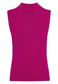 Fuchsia ärmlös topp med hög halsdesign, tillverkad av ribbat tyg, med en figurnära silhuett och slät yta. Inga mönster eller hårdvara.