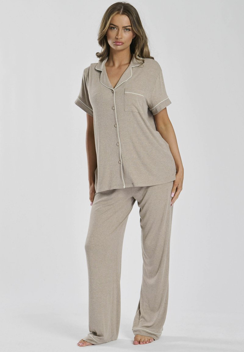 Loungeable RIB JERSEY SHORT SLEEVE AND TROUSERS PJ SET - Pigiama - oatmeal