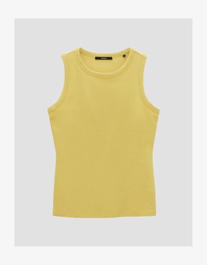Geel geribbelde tanktop met een ronde halslijn en mouwloos ontwerp. Gemaakt van zachte, rekbare stof met een gladde textuur.