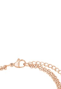 Pulsera de cadena en oro rosa con cierre de langosta. La cadena presenta eslabones de tamaños variados, creando un patrón texturizado. Diseño simple y elegante.