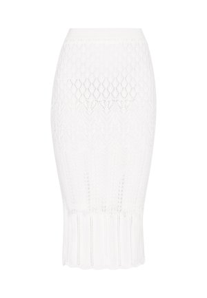 Strikket blyantskørt i hvidt med et struktureret diamantmønster og ribbet kant. Slim fit med en høj talje for et moderne look.