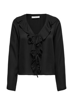 ONLY, ONLVINNI LIFE L/S FRILL TOP WVN - Πουκαμίσα με κουμπιά - black