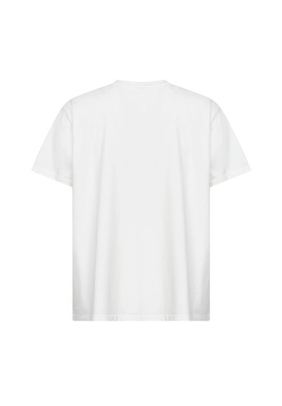 T-shirt blanc uni à manches courtes, vue de dos, avec un col rond et une coupe ample.