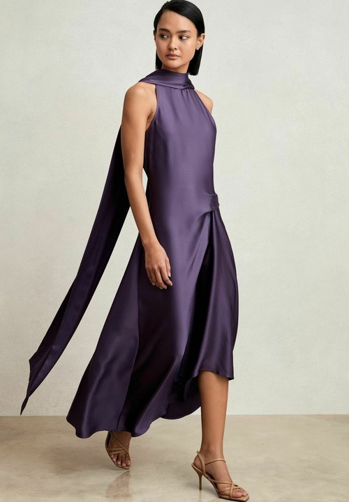 azure stretch lyocell ruched midi dress in green Reiss Azure Stretch Lyocell Ruched Midi Dress, Dark Green - Size 12