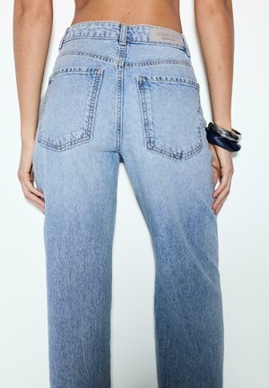 Stradivarius, STRAIGHT-FIT JEANS WITH RHINESTONES - Jean droit - mottled dark blue