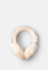 Ψεύτικες γούνινες κουκούλες αυτιών σε απαλό κρεμ χρώμα με στρογγυλό σχήμα. Διαθέτουν μαλακή επένδυση και ρυθμιζόμενο μεταλλικό υλικό για ασφαλή εφαρμογή.