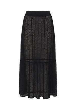 Must have mustrik jaelasi seeliku smock-elastse vöökohtaga, mis sisaldab kihilisi kihti ja voolavat disaini. Kanga peal on õrn lillemuster.