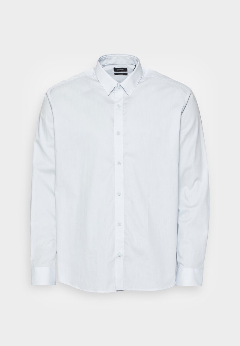 Světle modrá košile s dlouhými rukávy na knoflíky z hladké látky, s klasickým límečkem, zapínáním na knoflíky vpředu a rovnými manžetami.