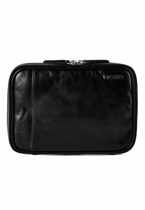 Bustina rettangolare in pelle nera con zip e logo "PICARD" in rilievo nell'angolo in alto a destra.