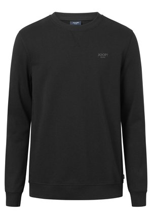 Felpa nera in misto cotone, con collo rotondo, maniche lunghe, polsini e orlo a coste, e una stampa logo discreta sul petto.