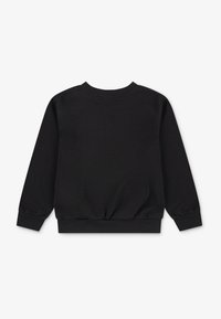 Μαύρο φούτερ με μακριά μανίκια, ριμπ μανσέτες και μέση. Μαλακή υφή, μίνιμαλ σχέδιο, χωρίς γραφικά και με απλό στρογγυλό λαιμό.