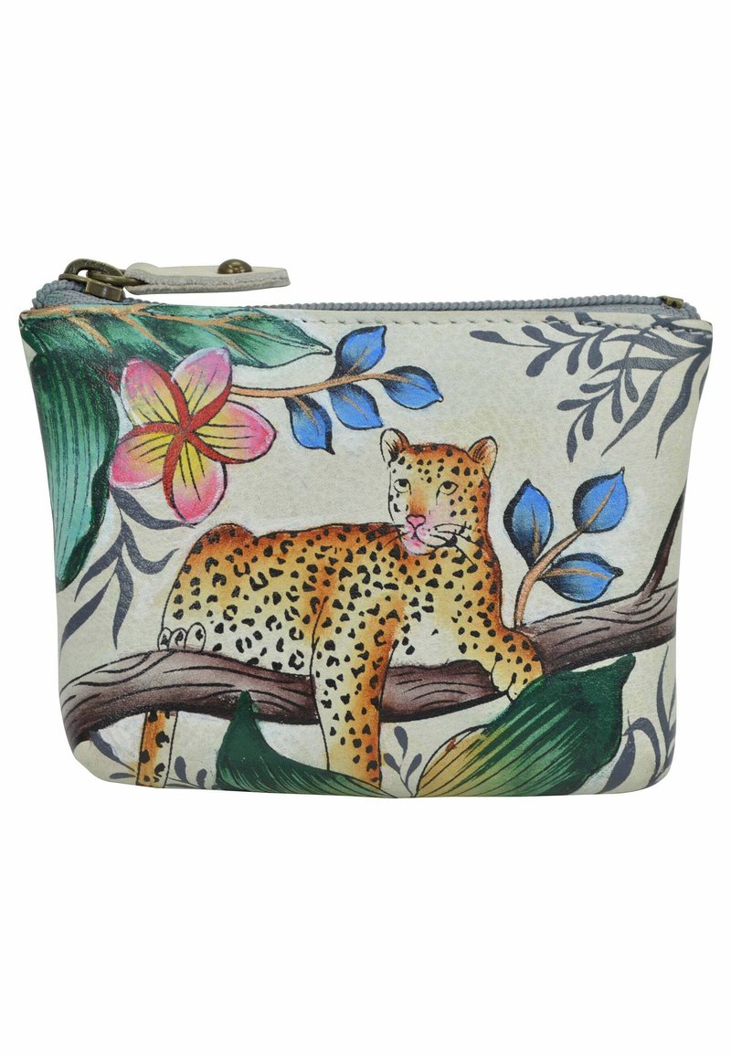 Luipaardprints ritszakje met bloem- en loofontwerpen, lichte achtergrond, stevig fabric, en een rits van metaal.