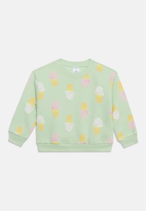 Φωτεινό πράσινο παιδικό φούτερ με ροζ και λευκά μοτίβα παγωτού σε χωνάκι και μακριά μανίκια.