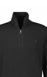 Czarna bluza z suwakiem przy szyi, wykonana z miękkiej tkaniny o delikatnej fakturze. Posiada zapięcie na pół suwaka oraz małe logo na piersi.