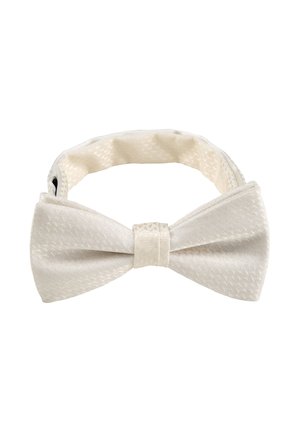 Elfenbeinfarbene Satinschleife mit dezentem Hahnentrittmuster und verstellbarem Band, entworfen für formelle Kleidung.