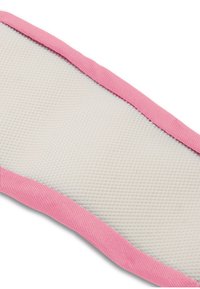 Gepolstertes Kissen mit einer strukturierten weißen Mitte, umgeben von einem weichen rosa Rand. Das Design ist einfach und klar, was den Komfort erhöht.