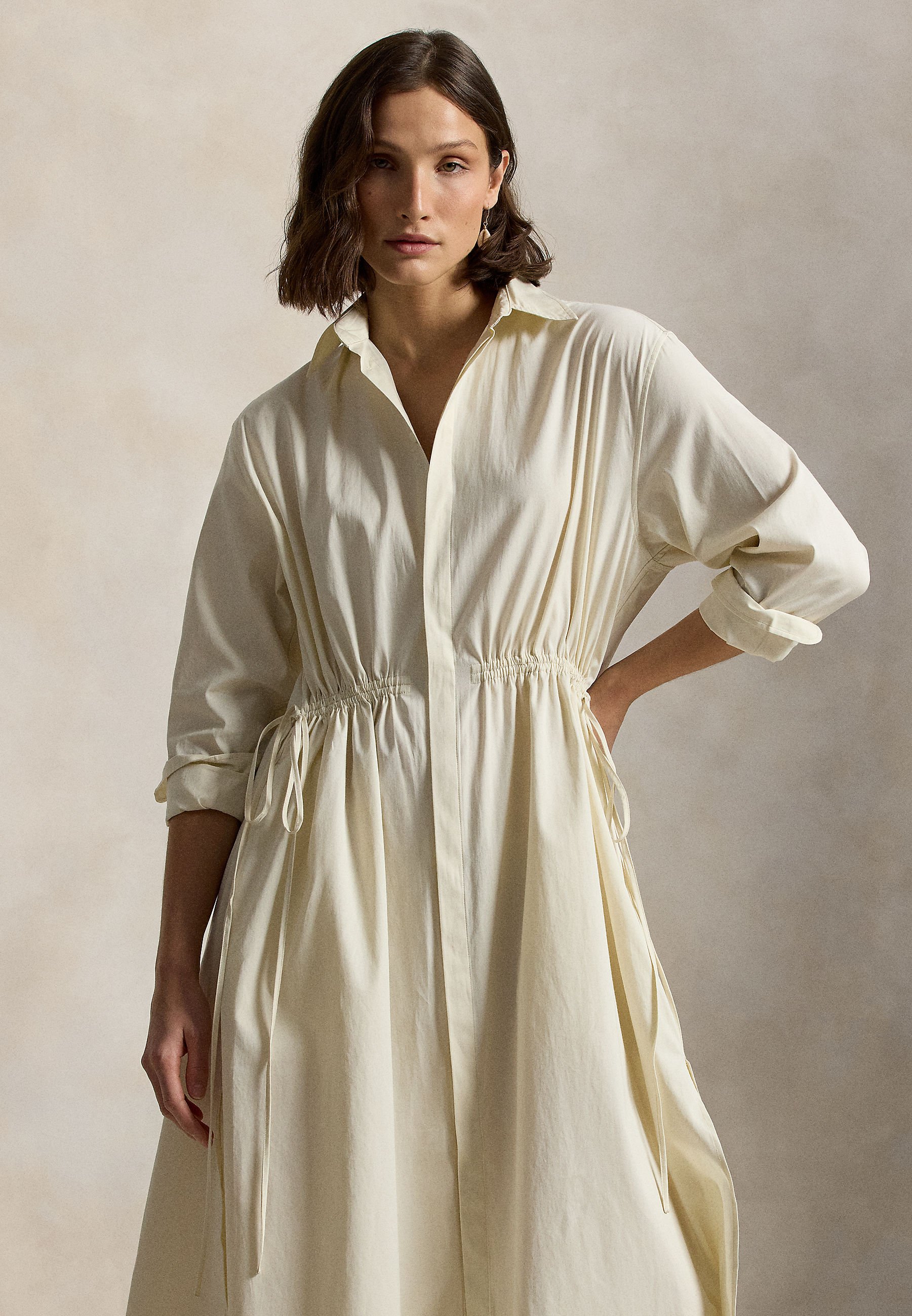 cream colored shirt dress BEIGE LINEN SHIRT DRESS M