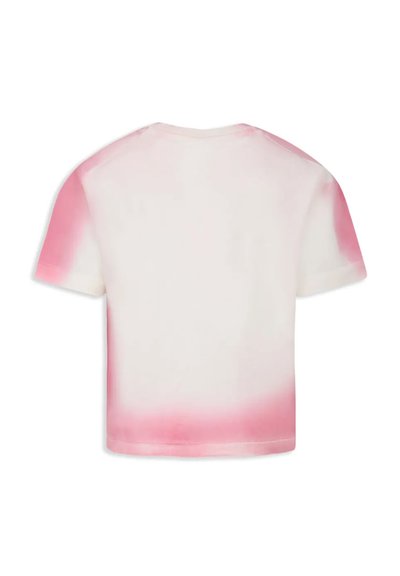 T-shirt a maniche corte in tessuto leggero, con un design sfumato dal bianco al rosa tenue sull'orlo e sulle maniche, con scollo rotondo.