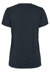 Mörkblå kortärmad T-shirt i bomull. Har en rundad halsringning och ett enkelt, enfärgat mönster. Slät textur.