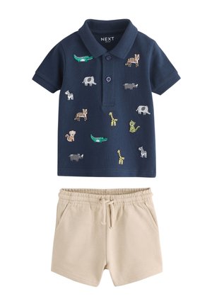 Next REGULAR FIT - SHORT SLEEVE POLO AND SHORTS SET  . - Træningsbukser - navy all over embroidery safari animals