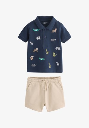 Next REGULAR FIT - SHORT SLEEVE POLO AND SHORTS SET . - Træningsbukser - navy all over embroidery safari animals