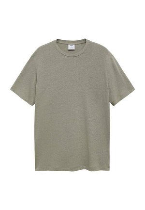 Plain short-sleeve t-shirt in light olive green, made of soft fabric, featuring a crew neck and a relaxed fit. No patterns or graphics.
