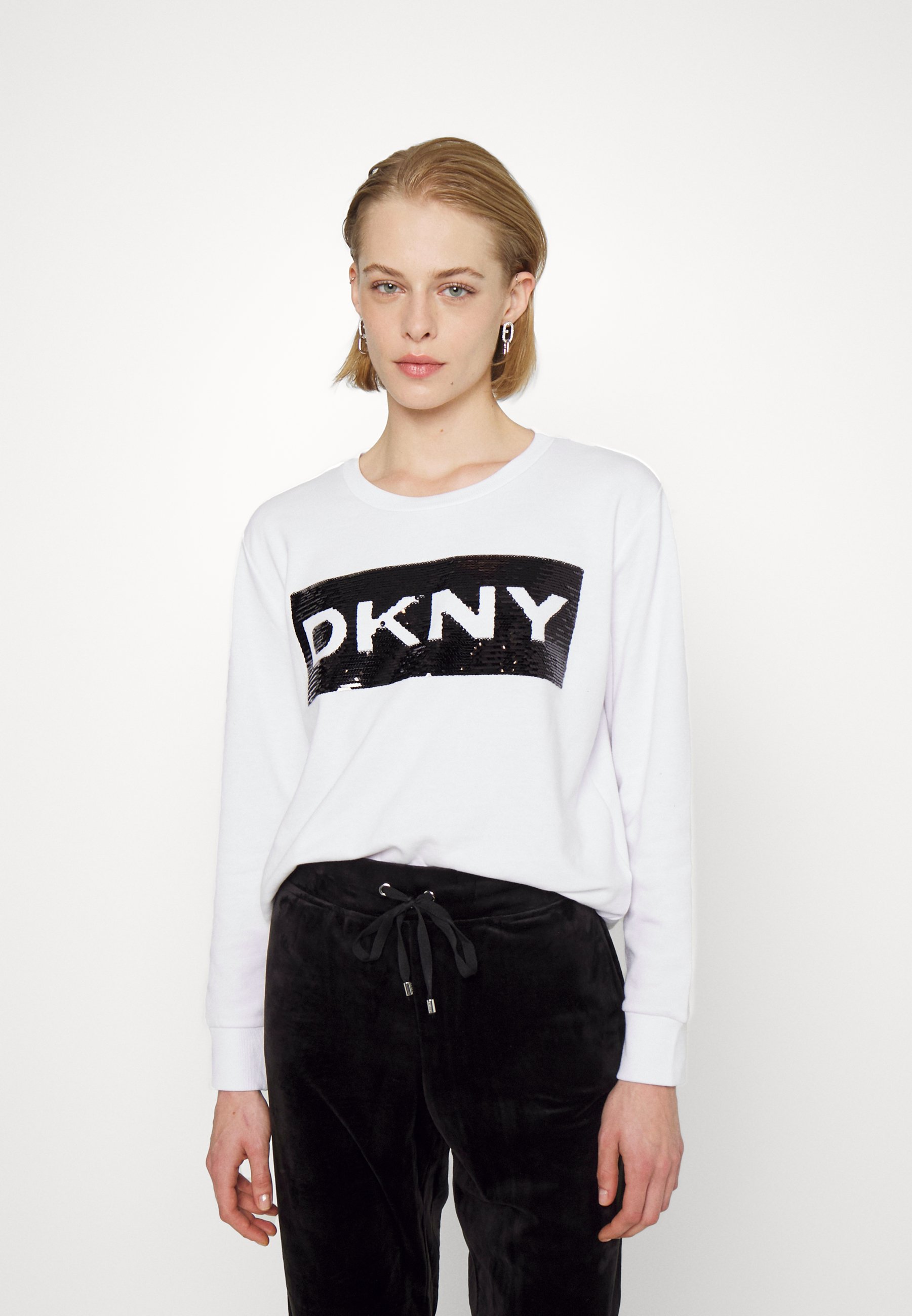DKNY SEQUIN BOX CUT OUT LOGO - Sweatshirt - white - Zalando.de