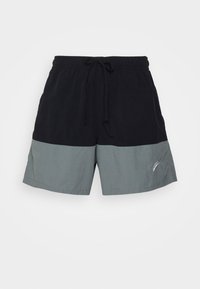 Plavky v černé a šedé barvě s blokovým designem vyrobené z lehkého materiálu, s elastickým pasem a šňůrkou, s jemným logem.