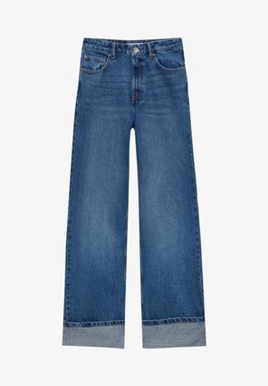 HIGH WAIST WITH TURN-UP HEMS - Flared Jeans - blue grey