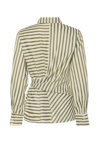 Gestreepte blouse met een gedraaide achterkant, met afwisselend olijfgroene en crème strepen, knopenmanchetten en een gestructureerde stof.