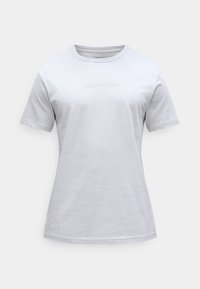 Jasnoszara bawełniana koszulka z krótkim rękawem. Posiada okrągły dekolt oraz haftowane logo "Calvin Klein" z przodu. Gładka tekstura.