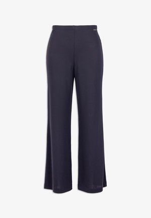 Pantaloni a gamba larga blu navy realizzati in un tessuto leggero e liscio, con vita elastica e gambe a taglio dritto. Caratterizzati da assenza di motivi o dettagli visibili.