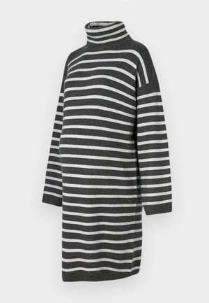 ONLY MATERNITY, OLMTALIO STRIPE ROLLNECK DRESS - Svetríkové šaty - dark grey melange