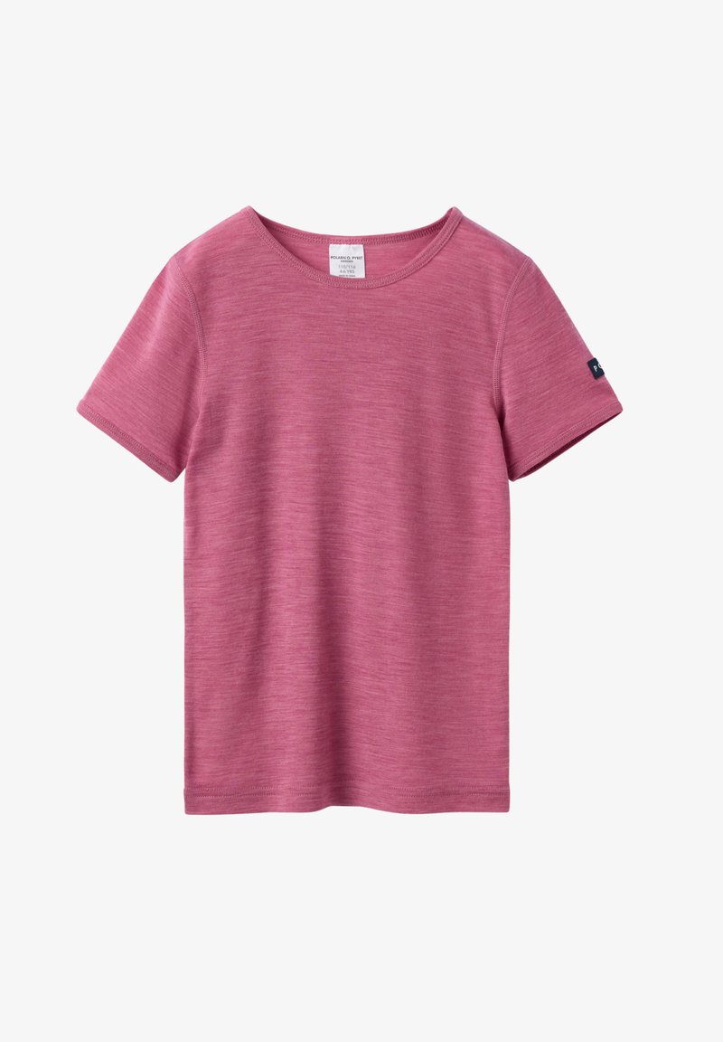 Korte mouw roze katoenen t-shirt voor kinderen, maat 4-6 jaar, met een ronde halslijn en een klein merketiket op de linkermouw.