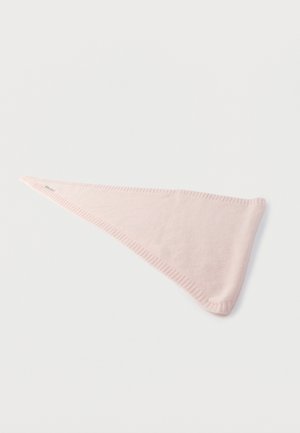 Triangle-shaped pink scarf made of soft fabric with a ribbed edge. Lightweight and smooth texture, designed for casual wear.