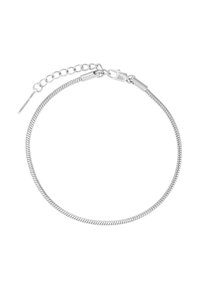 Zilveren armband met een flexibele kettingontwerp, voorzien van een gestructureerd oppervlak en een sluiting met haak. Inclusief een verlengkettinkje voor maataanpassing.