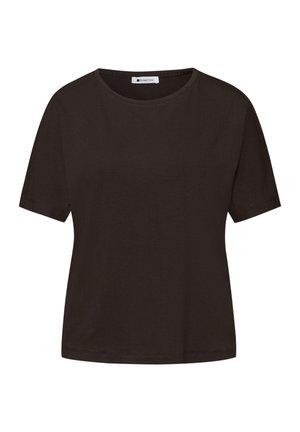 Černé tričko s krátkými rukávy, kulatým výstřihem a volným střihem, s visačkou Street One uvnitř límce.