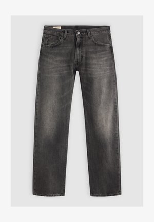Sorte lige ben jeans lavet af denim, med en falmet finish, fem lommer og en klassisk knap- og lynlås lukning.