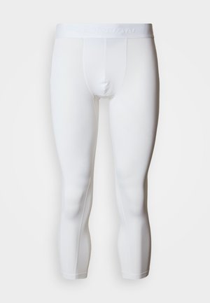 Hvide atletikleggings lavet af elastisk materiale med en tætsiddende pasform. Har en glat taljebånd med ordet "JORDAN" præget.