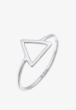Sterling sølvring med et trekantet udskæringsdesign. Glat overflade med en tynd ring, stemplet .925 for sølvrenhed.