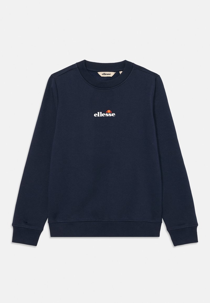 Tengerészkék hosszú ujjú pulóver bordázott mandzsettákkal és aljjal, a mellkas közepén egy kis fehér és narancssárga ellesse logóval.