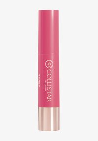 Tube de rouge à lèvres rose avec une finition brillante et un accent doré métallique à la base, étiqueté "COLLISTAR MILANO TWIST."