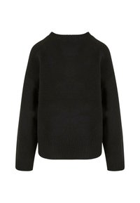 Schwarzer, grob gestrickter Pullover mit Rundhalsausschnitt, überschnittenen Schultern und gerippten Bündchen und Saum für einen entspannten Sitz.