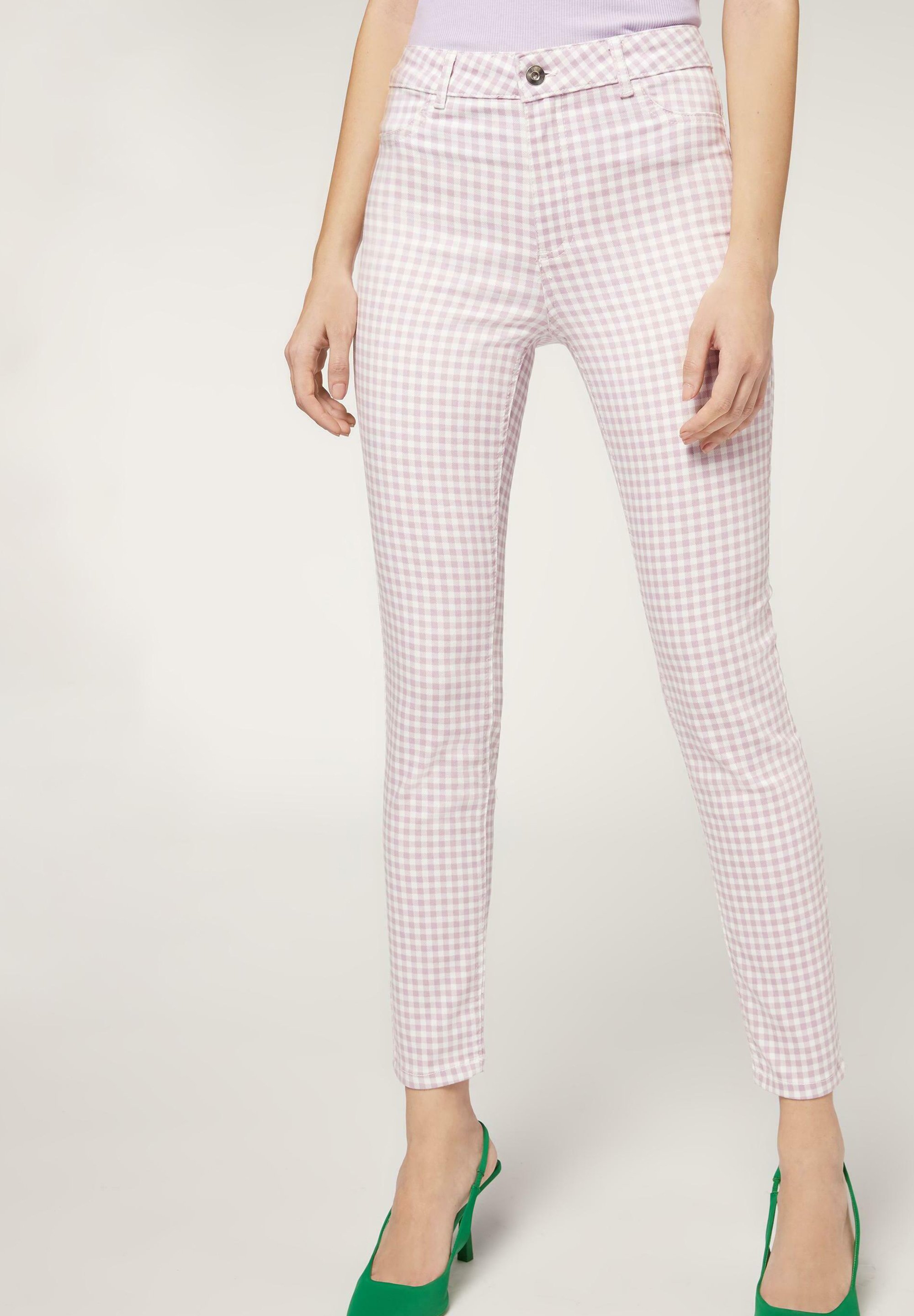 Calzedonia Jeans Skinny Fit - elfenbein white lilac gingham print/avorio -  Zalando