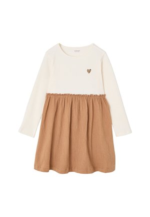 Vertbaudet, VERTBAUDET 2-IN-1 KLEID MIT LANGEN ÄRMELN CRINKLE-EFFEKT UND RIPP MÄDCHEN - Strickkleid - camel