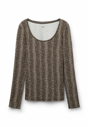 Langärmliges Oberteil mit Leopardenmuster in Beige und Braun, mit rundem Ausschnitt und weicher Textur, entworfen für eine bequeme Passform.