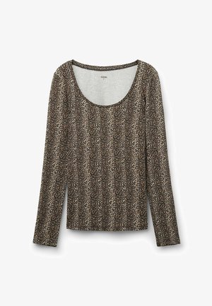 Langärmliges Oberteil mit Leopardenmuster in Beige und Braun, mit rundem Ausschnitt und weicher Textur, entworfen für eine bequeme Passform.
