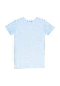 T-shirt di cotone azzurro chiaro con maniche corte, caratterizzata da un collo rotondo e una superficie liscia. Nessun motivo o grafica visibile sul retro.