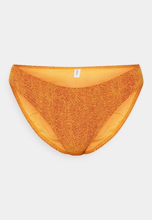 Orange bikiniunderdel med et struktureret herringbone-mønster. Har en lavtaljet skæring og sømløs konstruktion for komfort.
